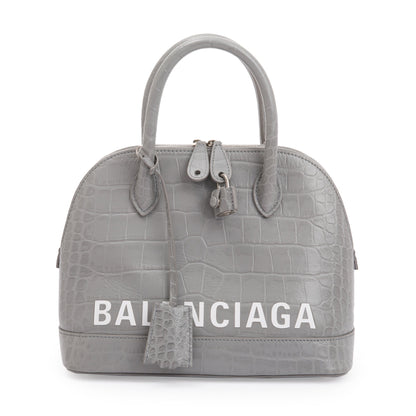 Balenciaga Grey Croc Embossed Ville S Top Handle Bag