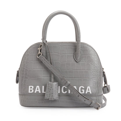 Balenciaga Grey Croc Embossed Ville S Top Handle Bag