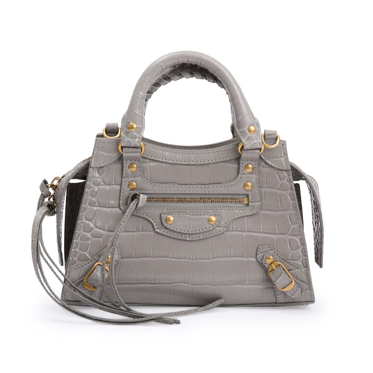 Balenciaga Grey Crocodile Embossed Calfskin Leather MIni Neo Classic Top Handle Bag