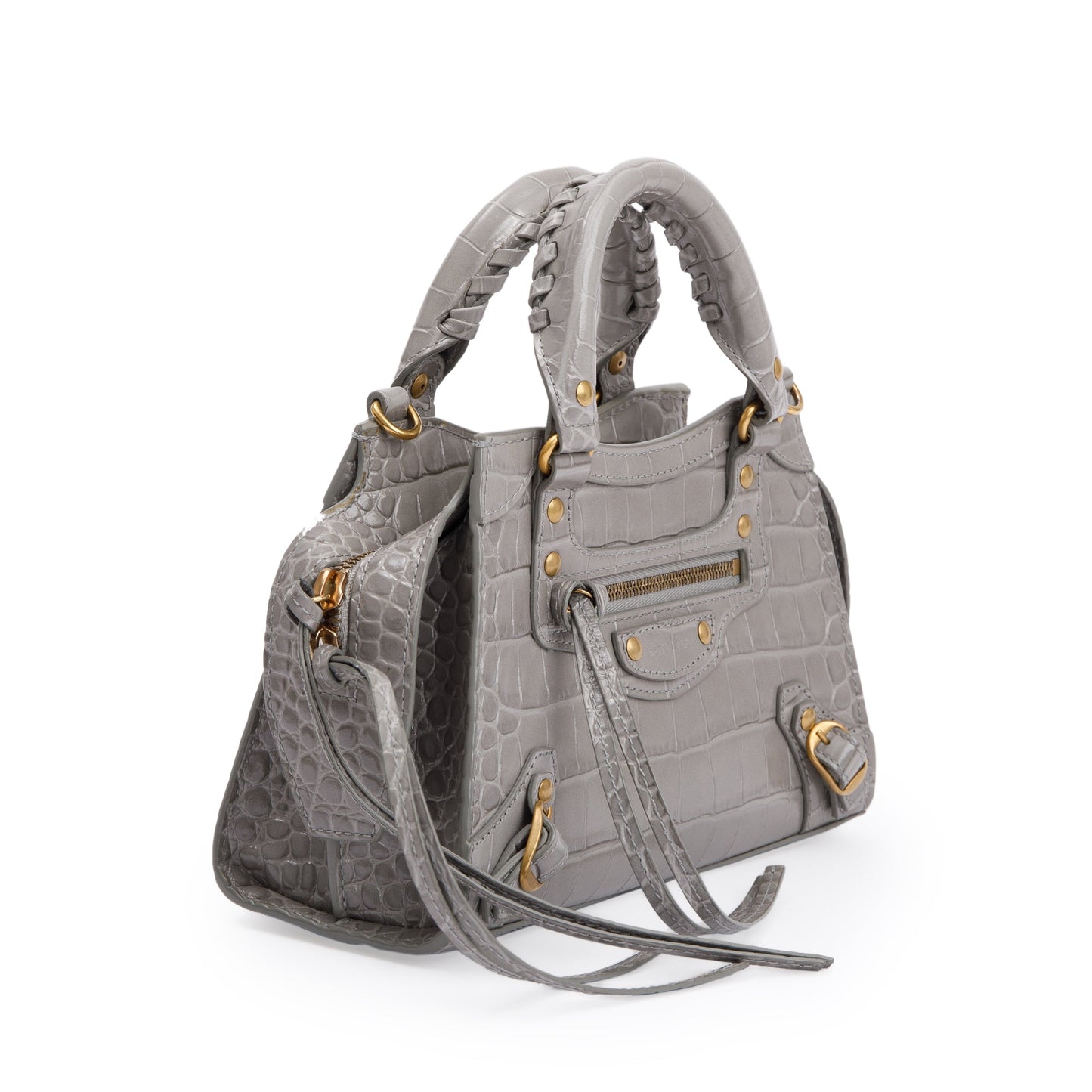 Balenciaga Grey Crocodile Embossed Calfskin Leather MIni Neo Classic Top Handle Bag