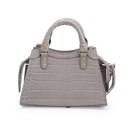 Balenciaga Grey Crocodile Embossed Calfskin Leather MIni Neo Classic Top Handle Bag