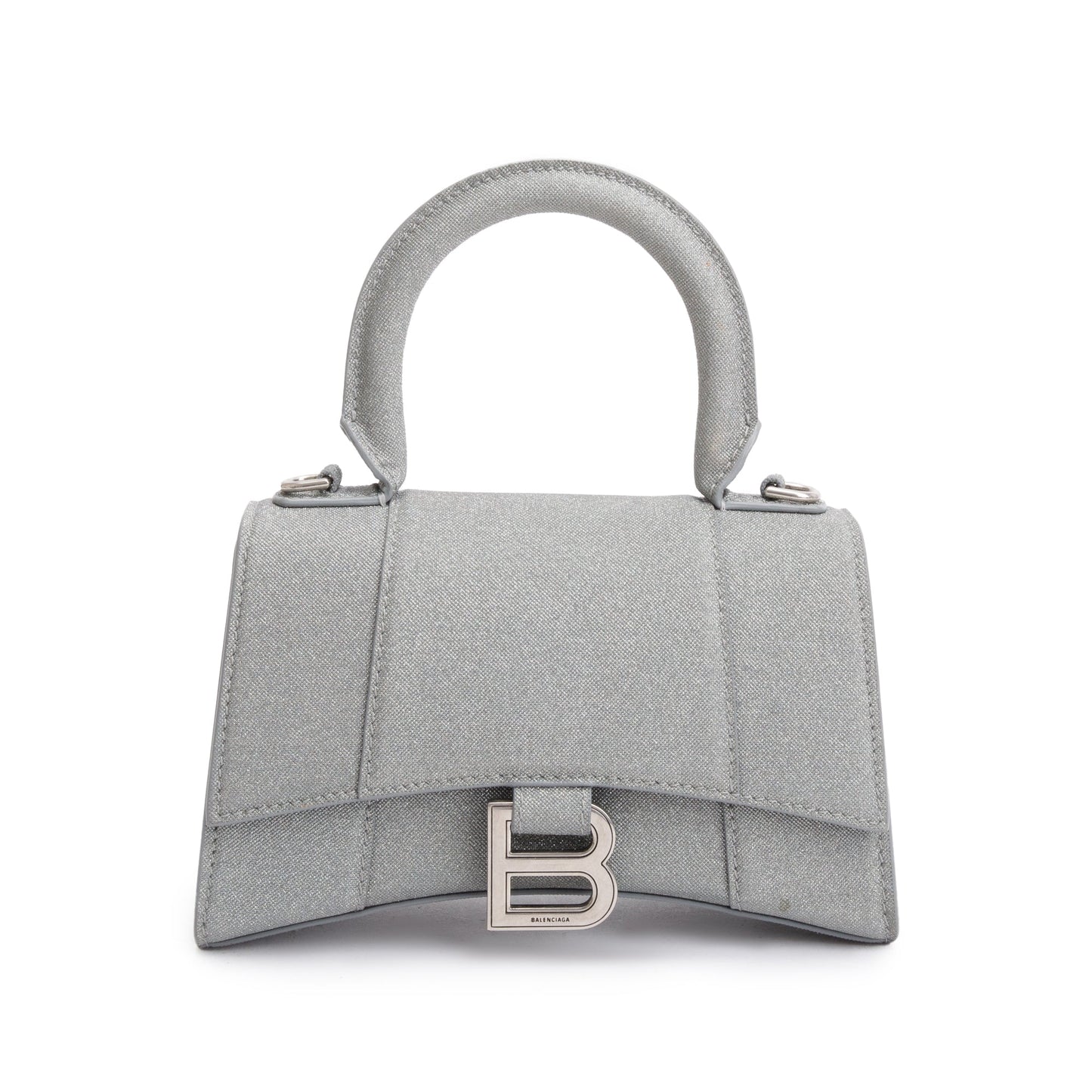 Balenciaga Grey Glitter Fabric XS Hourglass Top Handle Bag