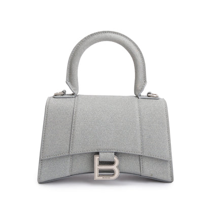 Balenciaga Grey Glitter Fabric XS Hourglass Top Handle Bag