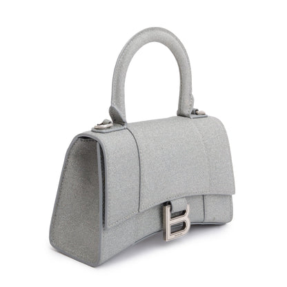 Balenciaga Grey Glitter Fabric XS Hourglass Top Handle Bag