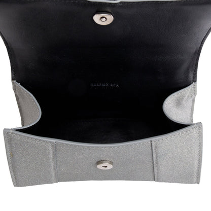 Balenciaga Grey Glitter Fabric XS Hourglass Top Handle Bag