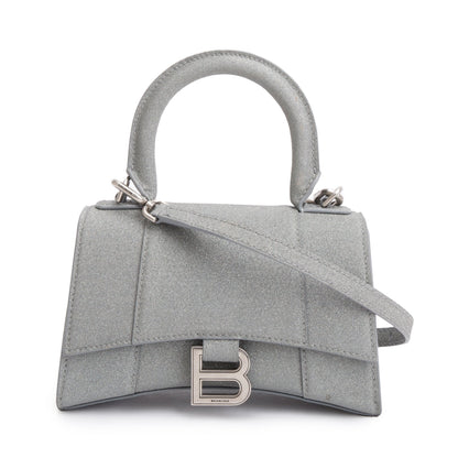 Balenciaga Grey Glitter Fabric XS Hourglass Top Handle Bag