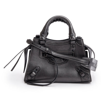 Balenciaga Grey Metallic Calfskin Leather MIni Neo Classic Top Handle Bag