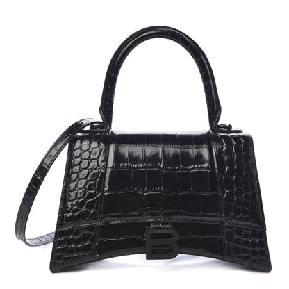 BALENCIAGA HOURGLASS CROC EMBOSSED TOP HANDLE BAG