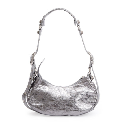 Balenciaga Metallic Silver Arena Calfskin Leather Le Cagole XS Shoulder Bag