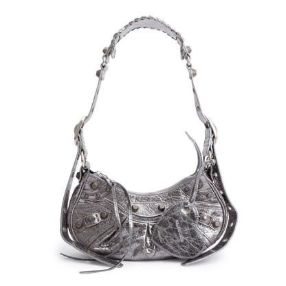 Balenciaga Metallic Silver Arena Calfskin Leather Le Cagole XS Shoulder Bag