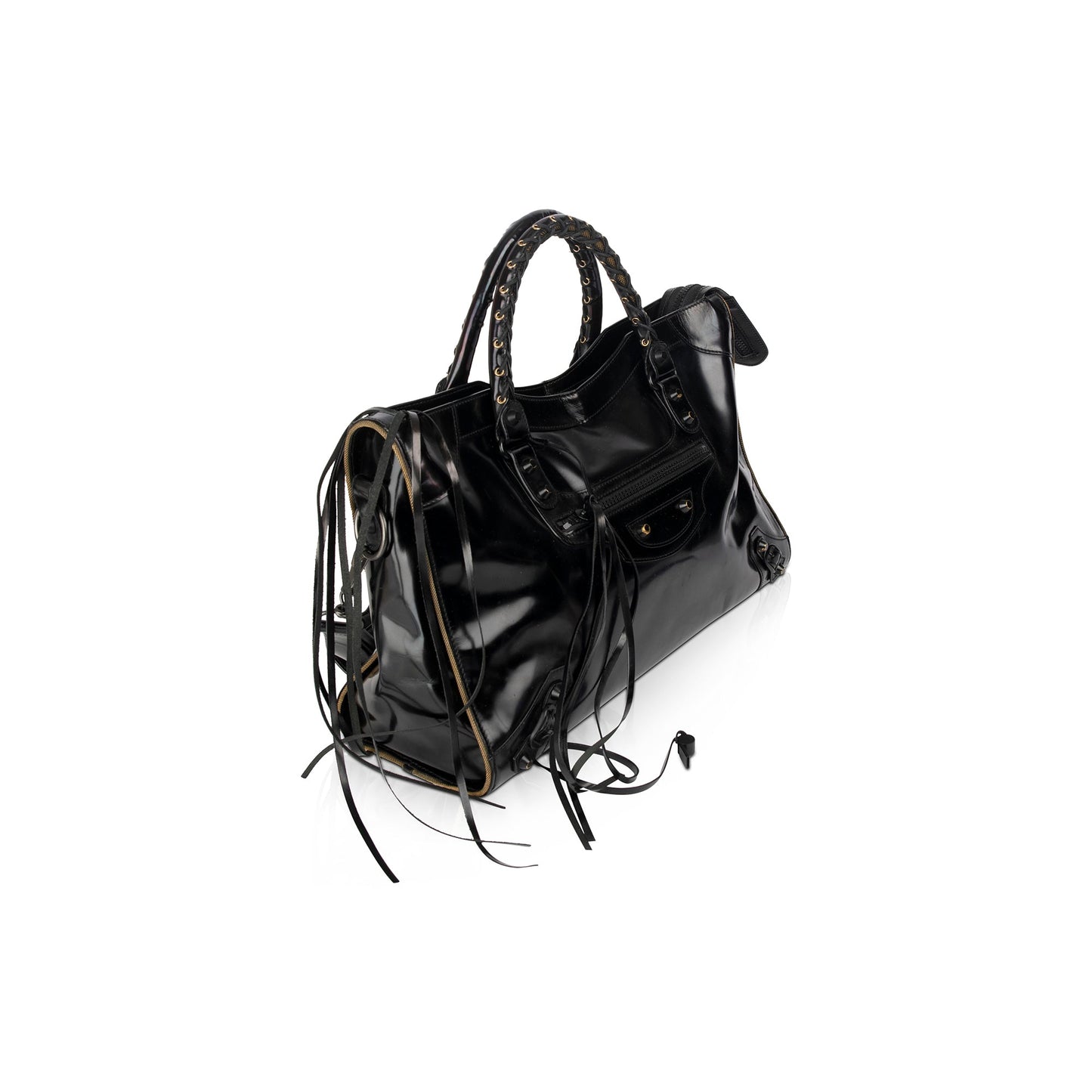 Balenciaga Motocross Black Glazed Calfskin Leather Gold City Bag