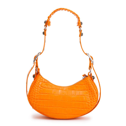 Balenciaga Orange Calfskin Crocodile Embossed Le Cagole XS Shoulder Bag
