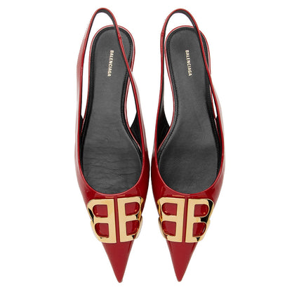 Luxury Balenciaga Trending 2025 Patent Leather BB Knife Slingback Flats - Size 7 / 37 (SHF-22027)
