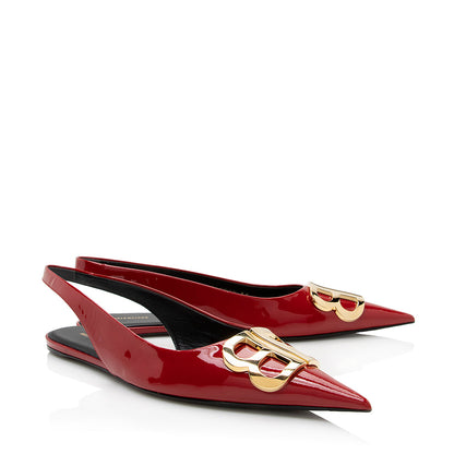 Luxury Balenciaga Trending 2025 Patent Leather BB Knife Slingback Flats - Size 7 / 37 (SHF-22027)