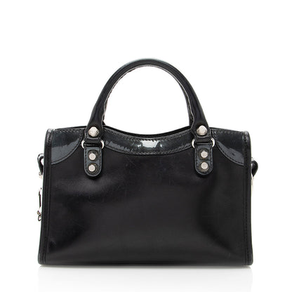 Luxury Balenciaga Trending 2025 Patent Matte Calfskin Metal Edge City Mini Satchel - FINAL SALE (SHF-17574)