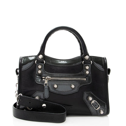 Luxury Balenciaga Trending 2025 Patent Matte Calfskin Metal Edge City Mini Satchel - FINAL SALE (SHF-17574)