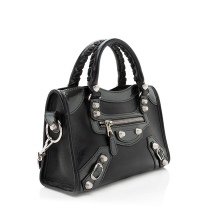 Luxury Balenciaga Trending 2025 Patent Matte Calfskin Metal Edge City Mini Satchel - FINAL SALE (SHF-17574)