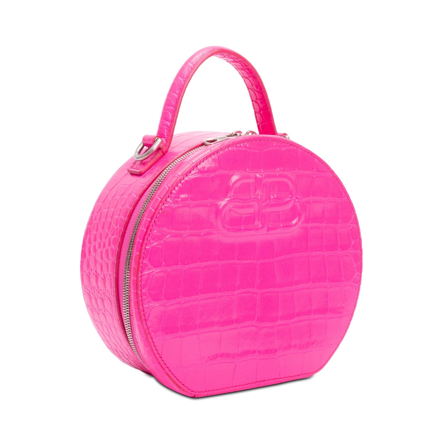 Balenciaga Pink Croc-Embossed Leather BB Vanity Round Crossbody