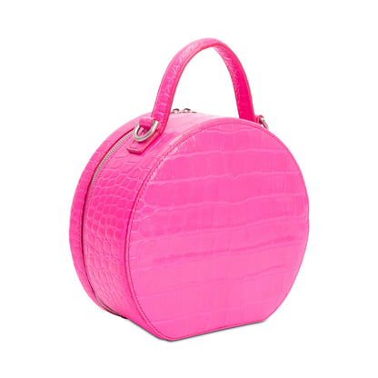 Balenciaga Pink Croc-Embossed Leather BB Vanity Round Crossbody