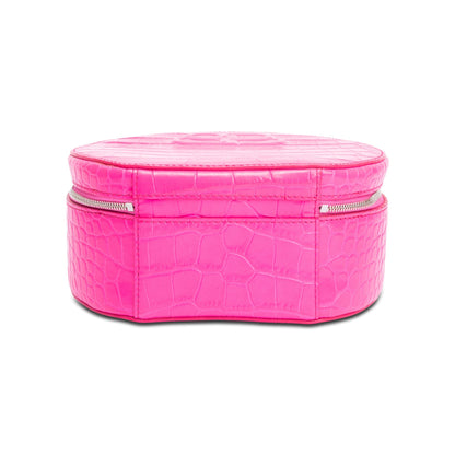 Balenciaga Pink Croc-Embossed Leather BB Vanity Round Crossbody