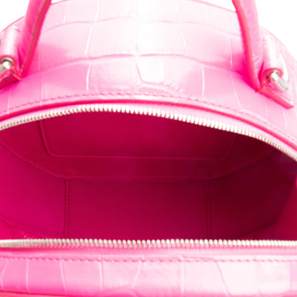 Balenciaga Pink Croc-Embossed Leather BB Vanity Round Crossbody