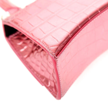 Balenciaga Pink Metallic Croc-Embossed Hourglass XS Top Handle Bag