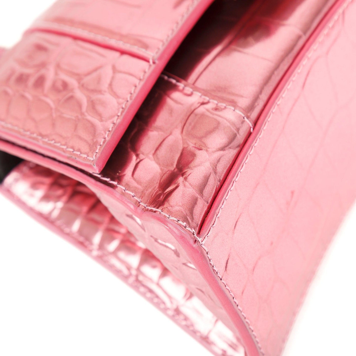Balenciaga Pink Metallic Croc-Embossed Hourglass XS Top Handle Bag
