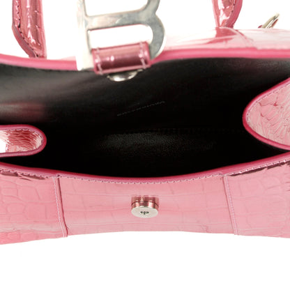 Balenciaga Pink Metallic Croc-Embossed Hourglass XS Top Handle Bag