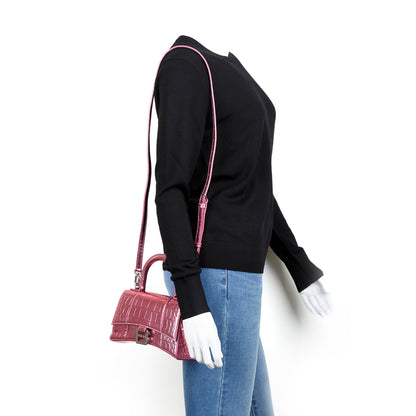 Balenciaga Pink Metallic Croc-Embossed Hourglass XS Top Handle Bag