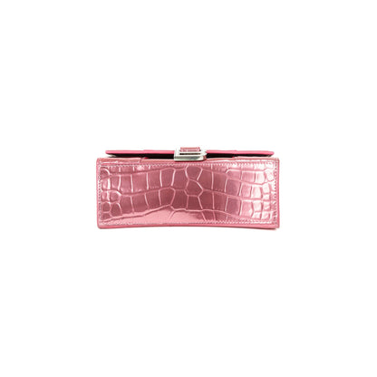 Balenciaga Pink Metallic Croc-Embossed Hourglass XS Top Handle Bag