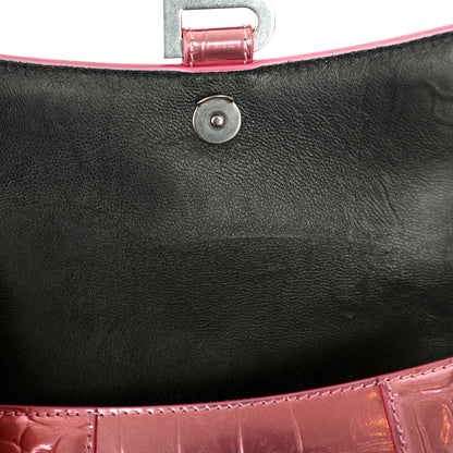 Balenciaga Pink Metallic Croc-Embossed Hourglass XS Top Handle Bag