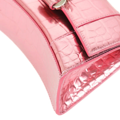 Balenciaga Pink Metallic Croc-Embossed Hourglass XS Top Handle Bag