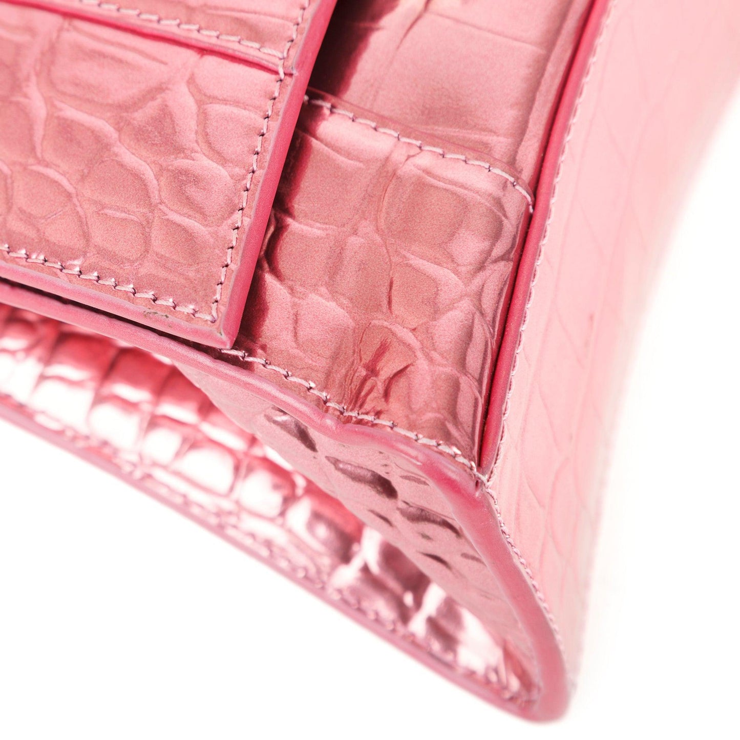 Balenciaga Pink Metallic Croc-Embossed Hourglass XS Top Handle Bag