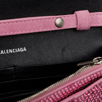 Balenciaga Pink Rhinestone Hourglass Wallet on Chain