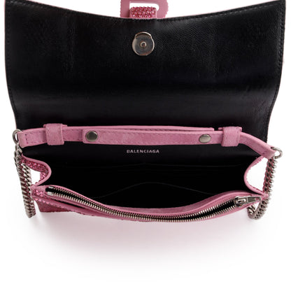 Balenciaga Pink Rhinestone Hourglass Wallet on Chain