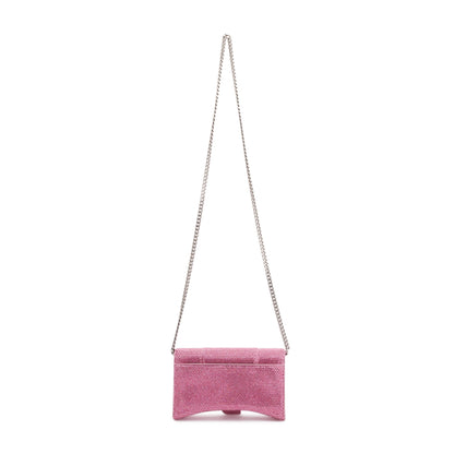 Balenciaga Pink Rhinestone Hourglass Wallet on Chain