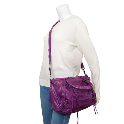 Balenciaga Purple Leather Polly Boston Bag