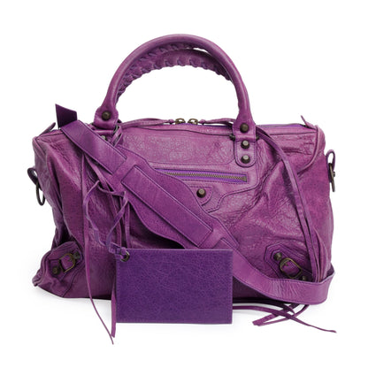 Balenciaga Purple Leather Polly Boston Bag
