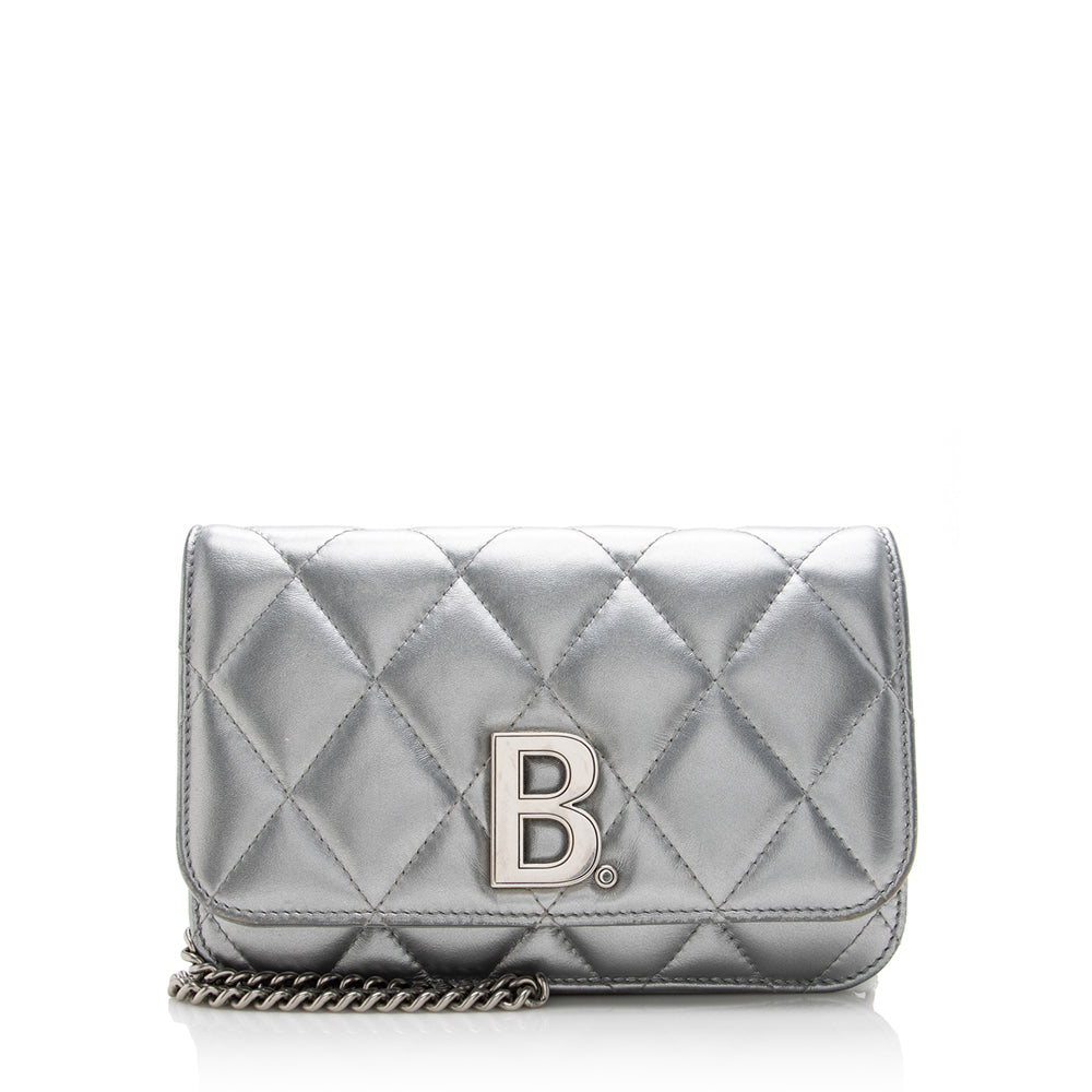 Luxury Balenciaga Trending 2025 Quilted Metallic Leather B Dot Shoulder Bag (SHF-16927)