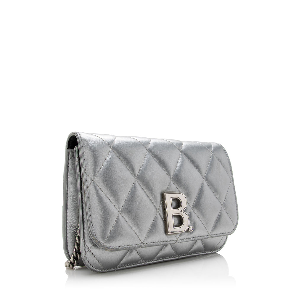 Luxury Balenciaga Trending 2025 Quilted Metallic Leather B Dot Shoulder Bag (SHF-16927)