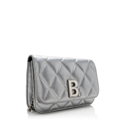 Luxury Balenciaga Trending 2025 Quilted Metallic Leather B Dot Shoulder Bag (SHF-16927)