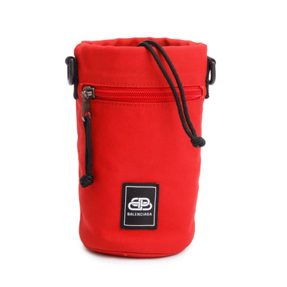 Balenciaga Red Canvas BB Logo Water Bottle Holder Crossbody