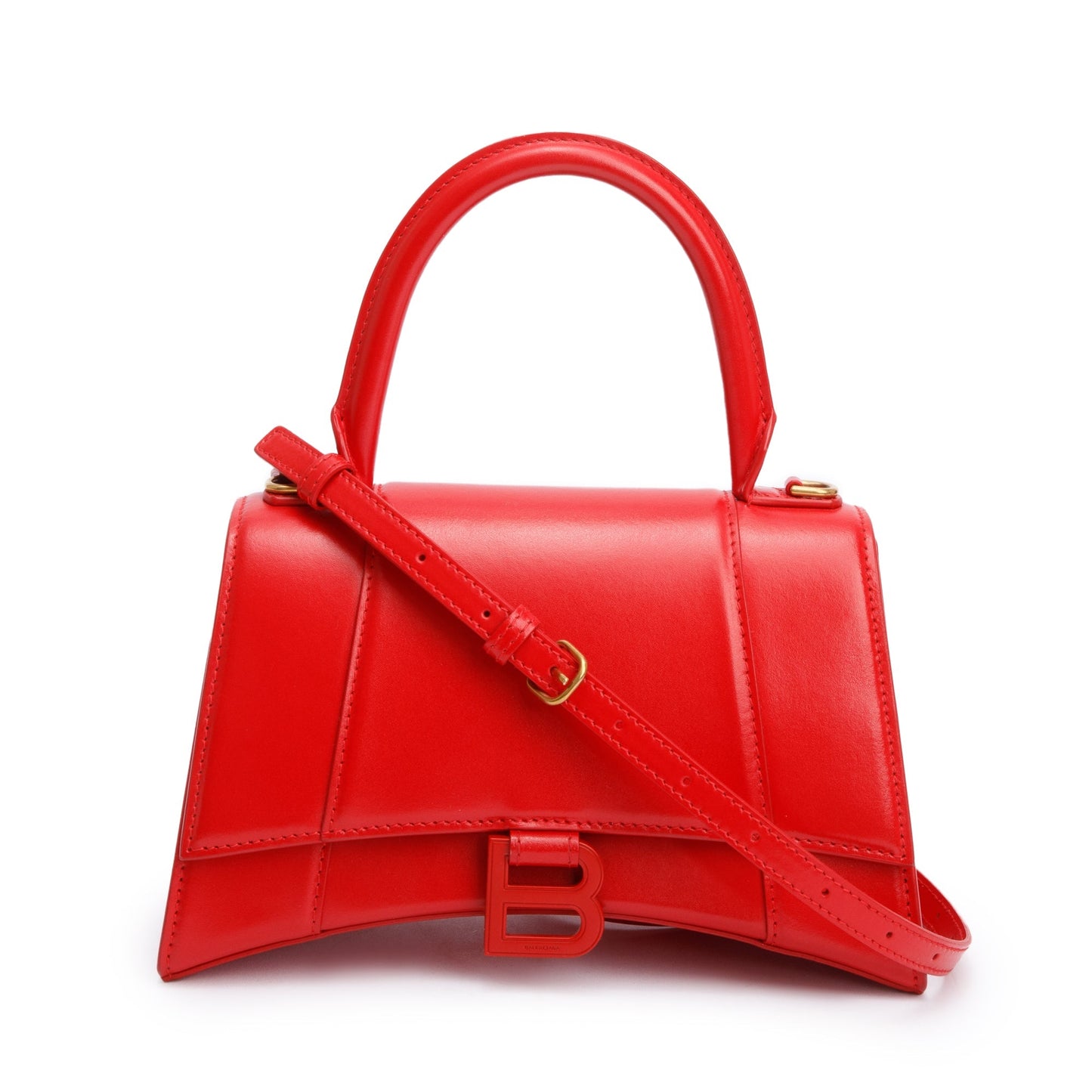 Balenciaga Red Smooth Leather Small Hourglass Top Handle Bag