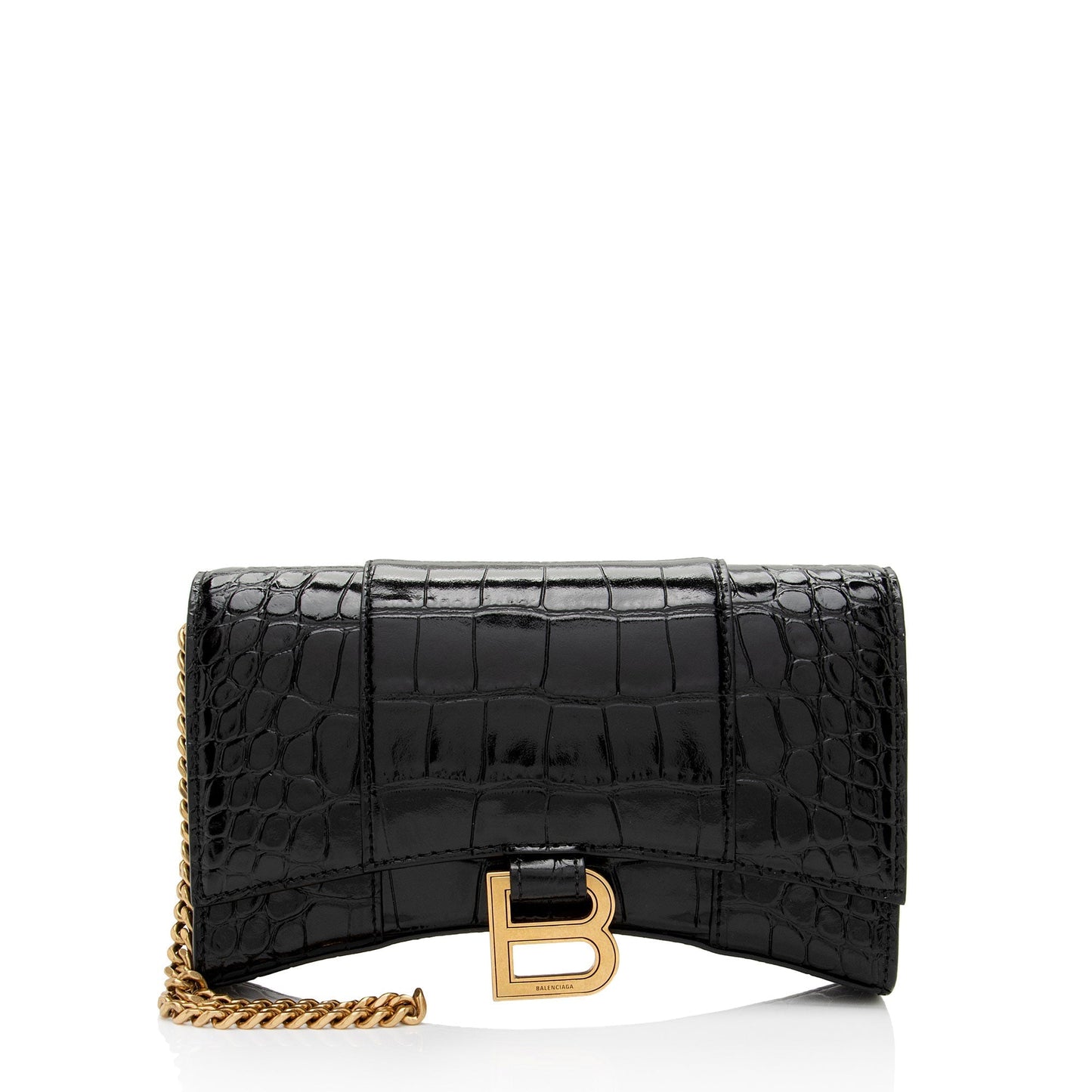 Luxury Balenciaga Trending 2025 Shiny Croc Embossed Calfskin Hourglass Chain Bag (SHF-Le4cT4)