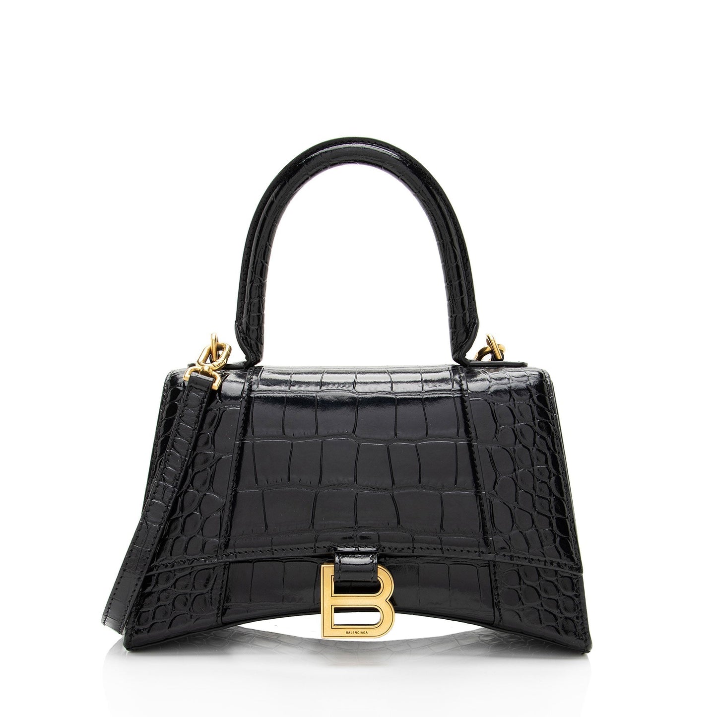 Luxury Balenciaga Trending 2025 Shiny Croc Embossed Calfskin Hourglass Small Top Handle (SHF-4EXjgI)