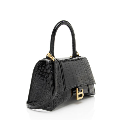 Luxury Balenciaga Trending 2025 Shiny Croc Embossed Calfskin Hourglass Small Top Handle (SHF-4EXjgI)