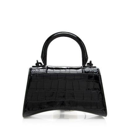 Luxury Balenciaga Trending 2025 Shiny Croc Embossed Calfskin Hourglass XS Satchel (SHF-20783)