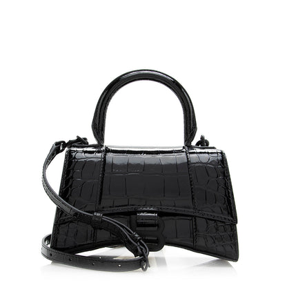 Luxury Balenciaga Trending 2025 Shiny Croc Embossed Calfskin Hourglass XS Satchel (SHF-20783)