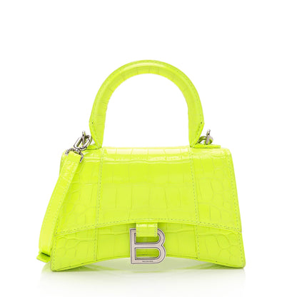 Luxury Balenciaga Trending 2025 Shiny Croc Embossed Calfskin Hourglass XS Top Handle (SHF-vSVXrb)