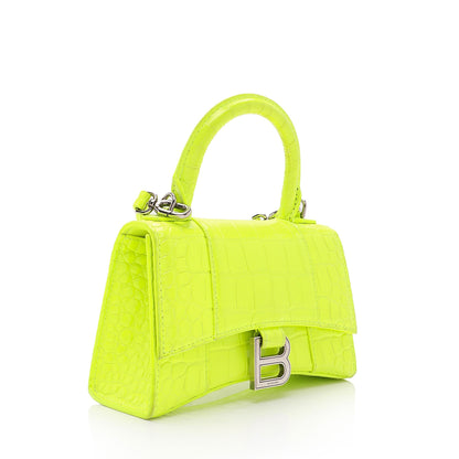 Luxury Balenciaga Trending 2025 Shiny Croc Embossed Calfskin Hourglass XS Top Handle (SHF-vSVXrb)